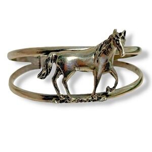 Sterling Silver 925 Mexico 3D Horse Cuff Bracelet 6.5" Adjustable 27g Western